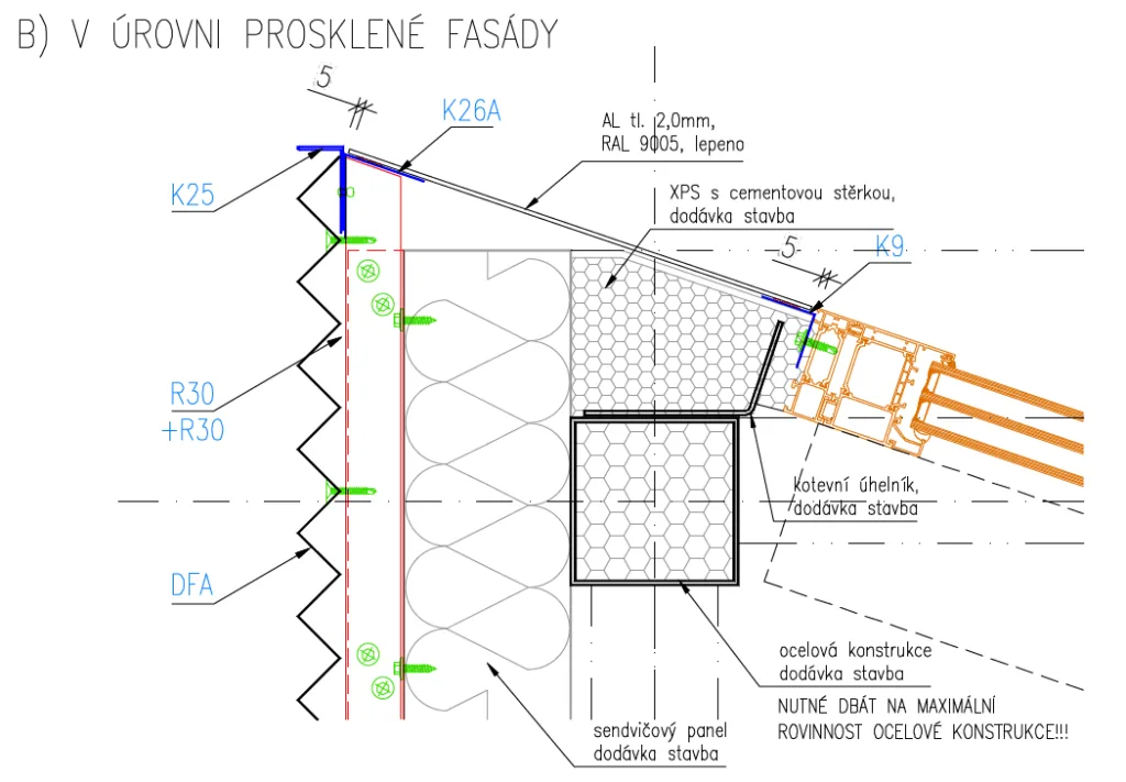 Detail skladby profilu SEGA - na úrovni presklenej fasady