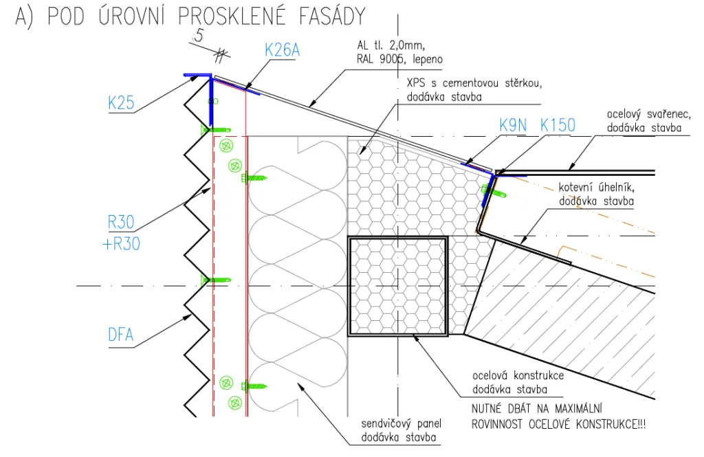 Detail skladby profilu SEGA - pod urovnou presklenej fasady